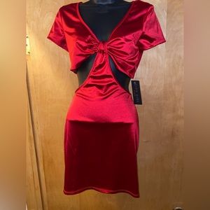 CITY VIBE Red V Neck Knot Front Short Sleeve Cut Out Sides Dress